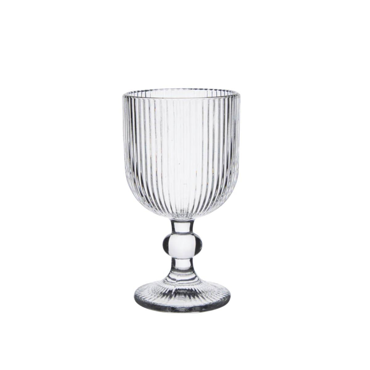 Evie Small Clear Wine Glass Goblet with ribbed design on a white background