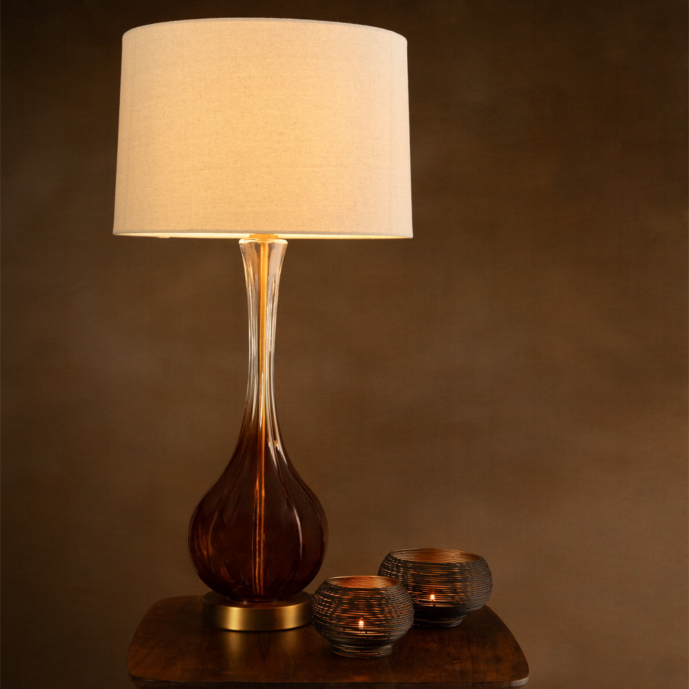 Faded Amber Glass Table Lamp with Shade