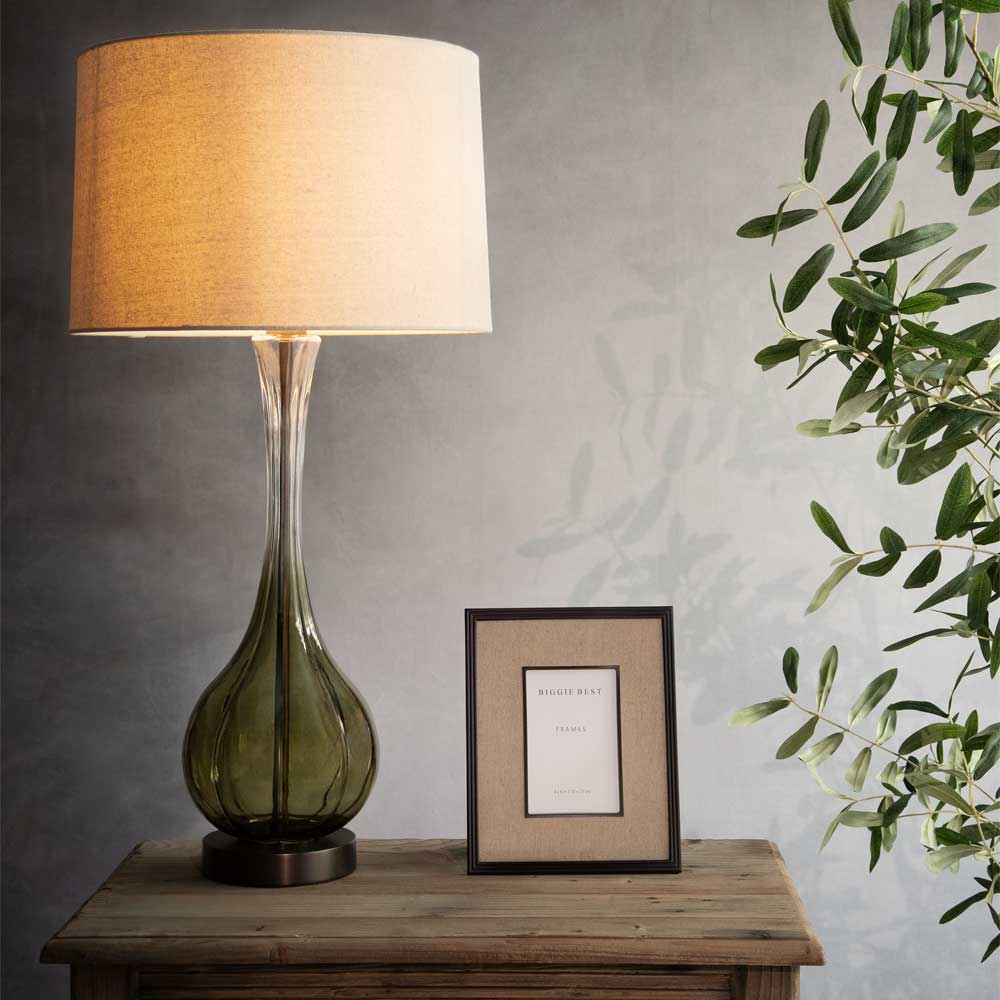 Faded Green Glass Table Lamp with Shade