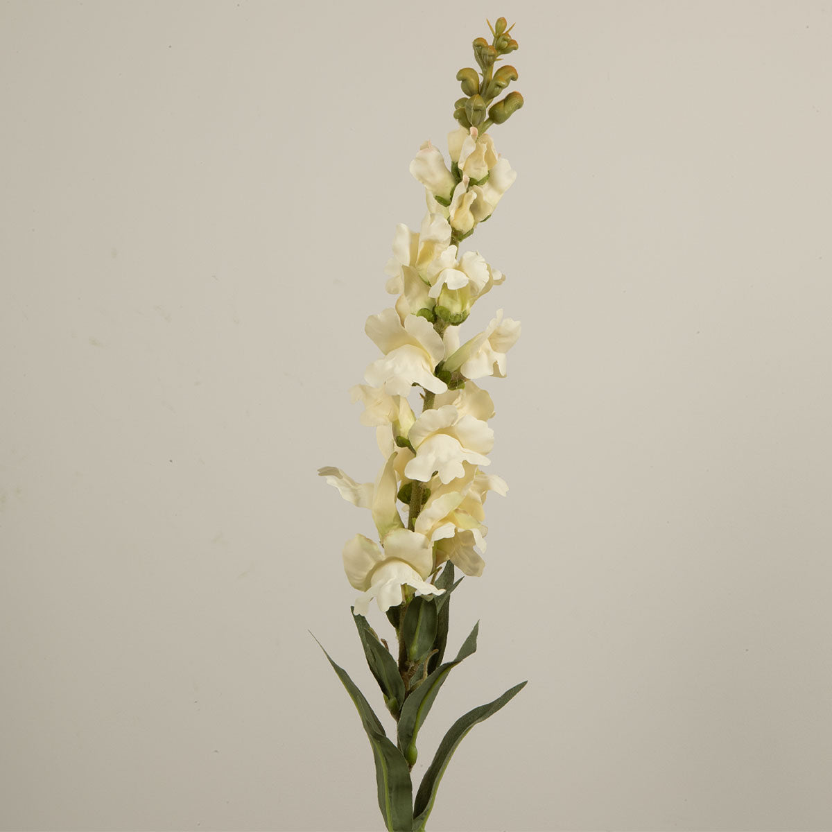 A single stem of cream snapdragon artificial flowers against a neutral background.