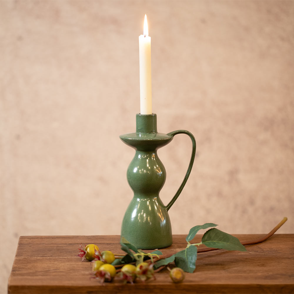 Fija Green Stoneware Candle Holder