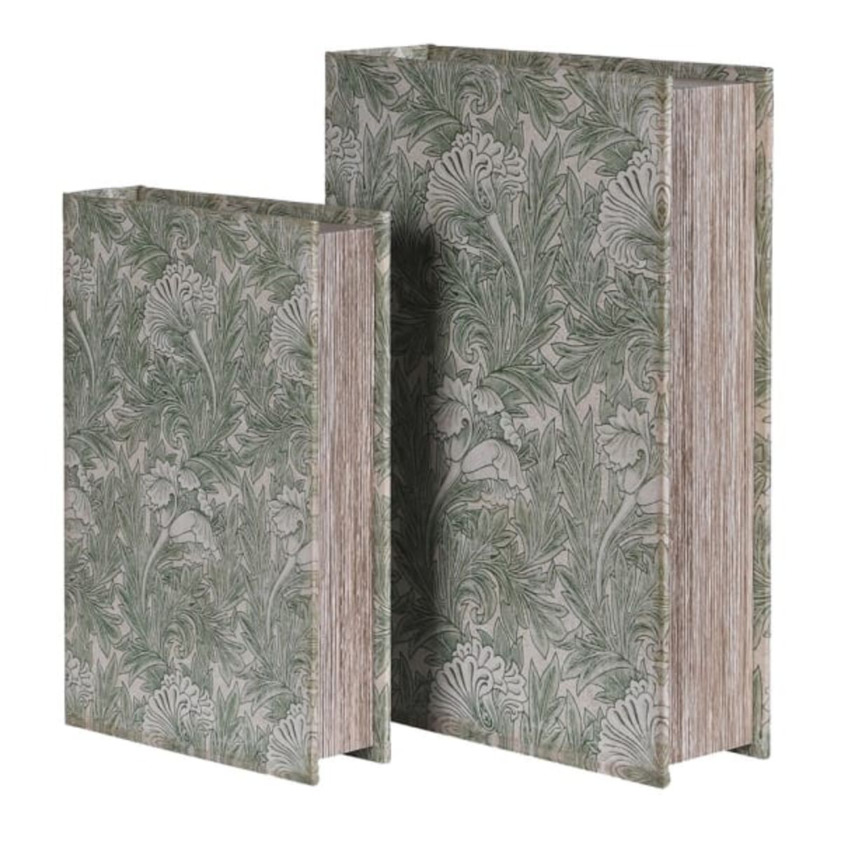 Floral Book Boxes in Green - Set of Two