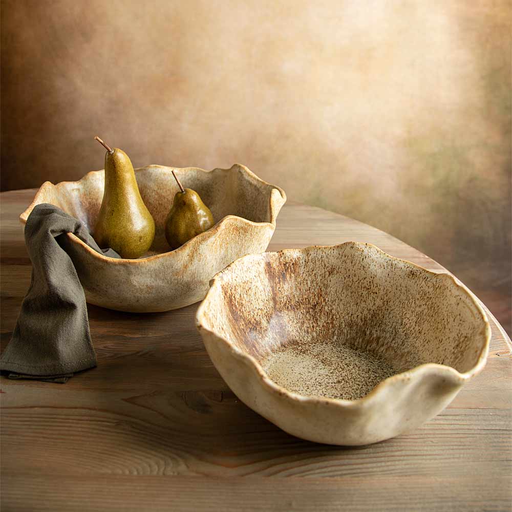 Gaspar Ceramic Dish In Cream and Antique Rust - Two Sizes