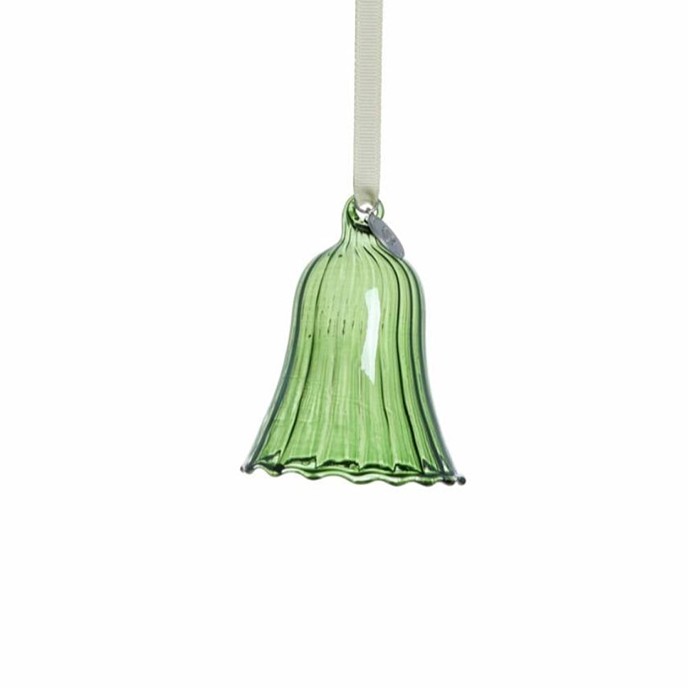 Green Glosille glass bell-shaped ornament on a white background