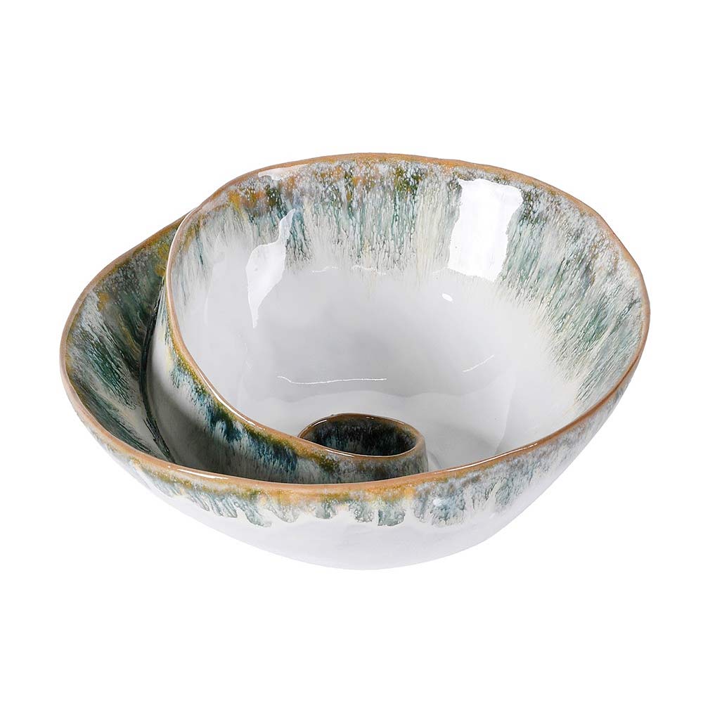 Ceramic Green Ombre Shell Effect Bowl with green, white and gold glaze - viewed from above