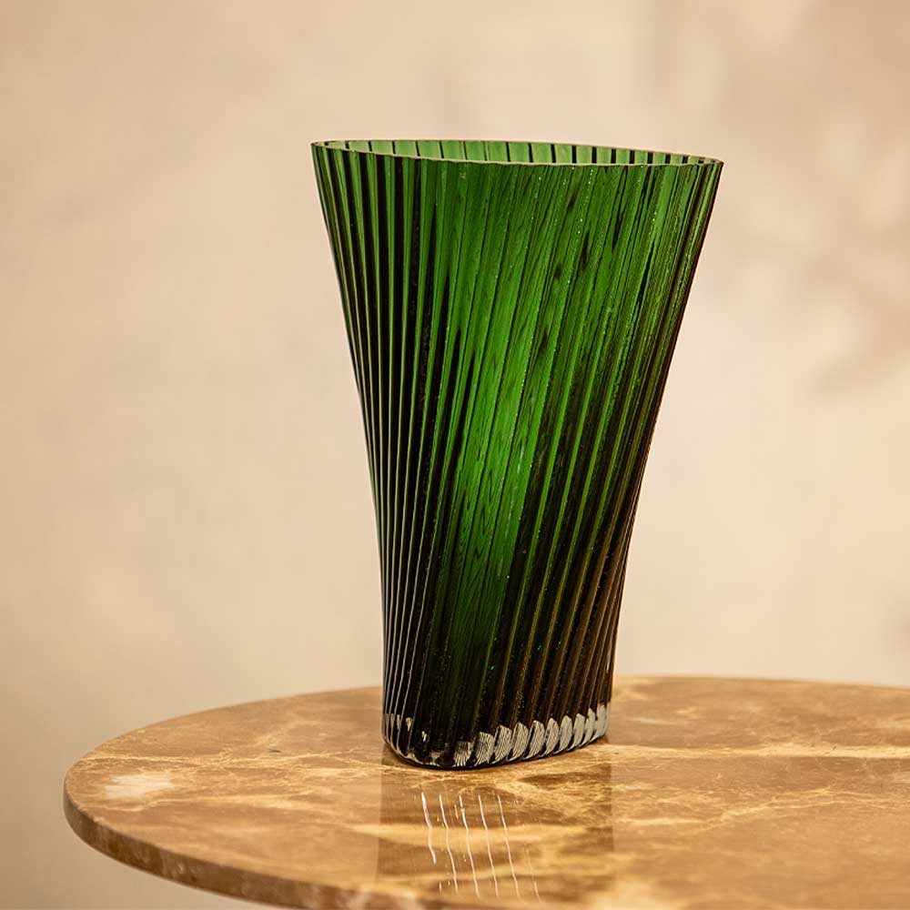 Green Ribbed Twist Vase