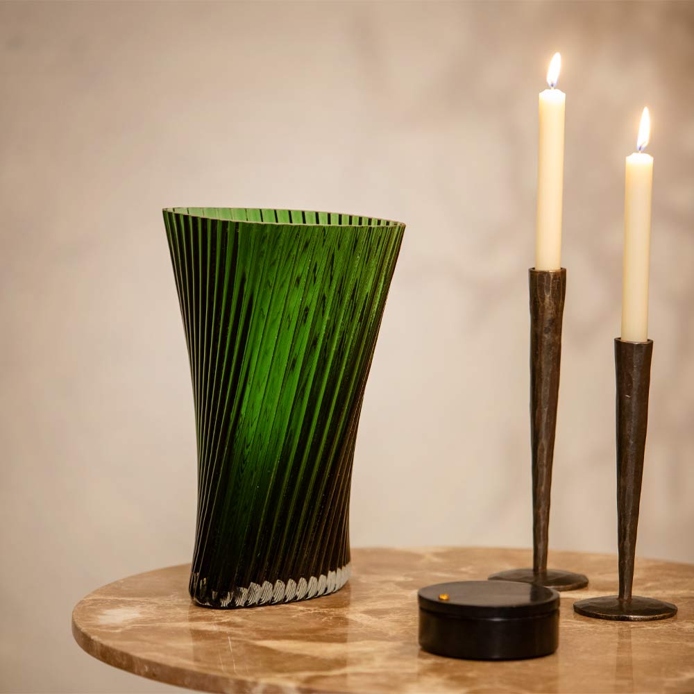 Green Ribbed Twist Vase