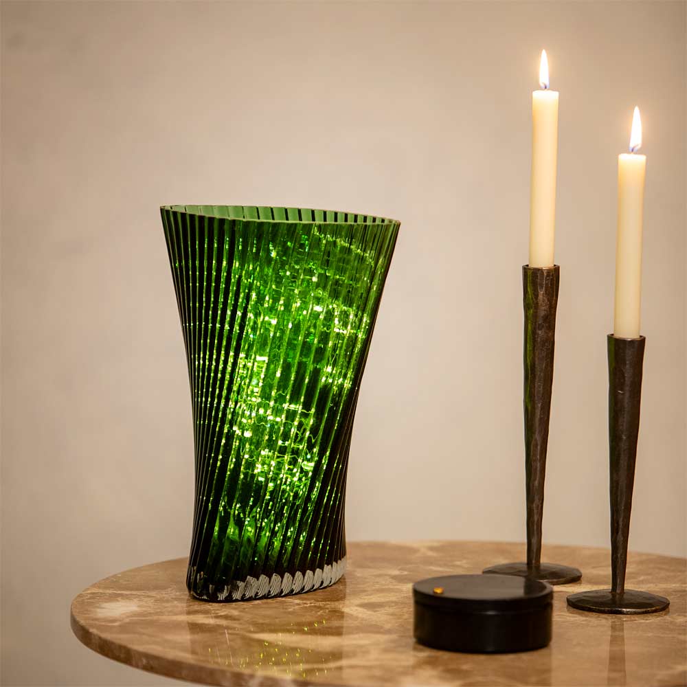 Green Ribbed Twist Vase