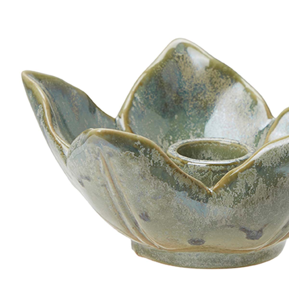 Helle Green Melange Candlestick - close up of porcelain petal design