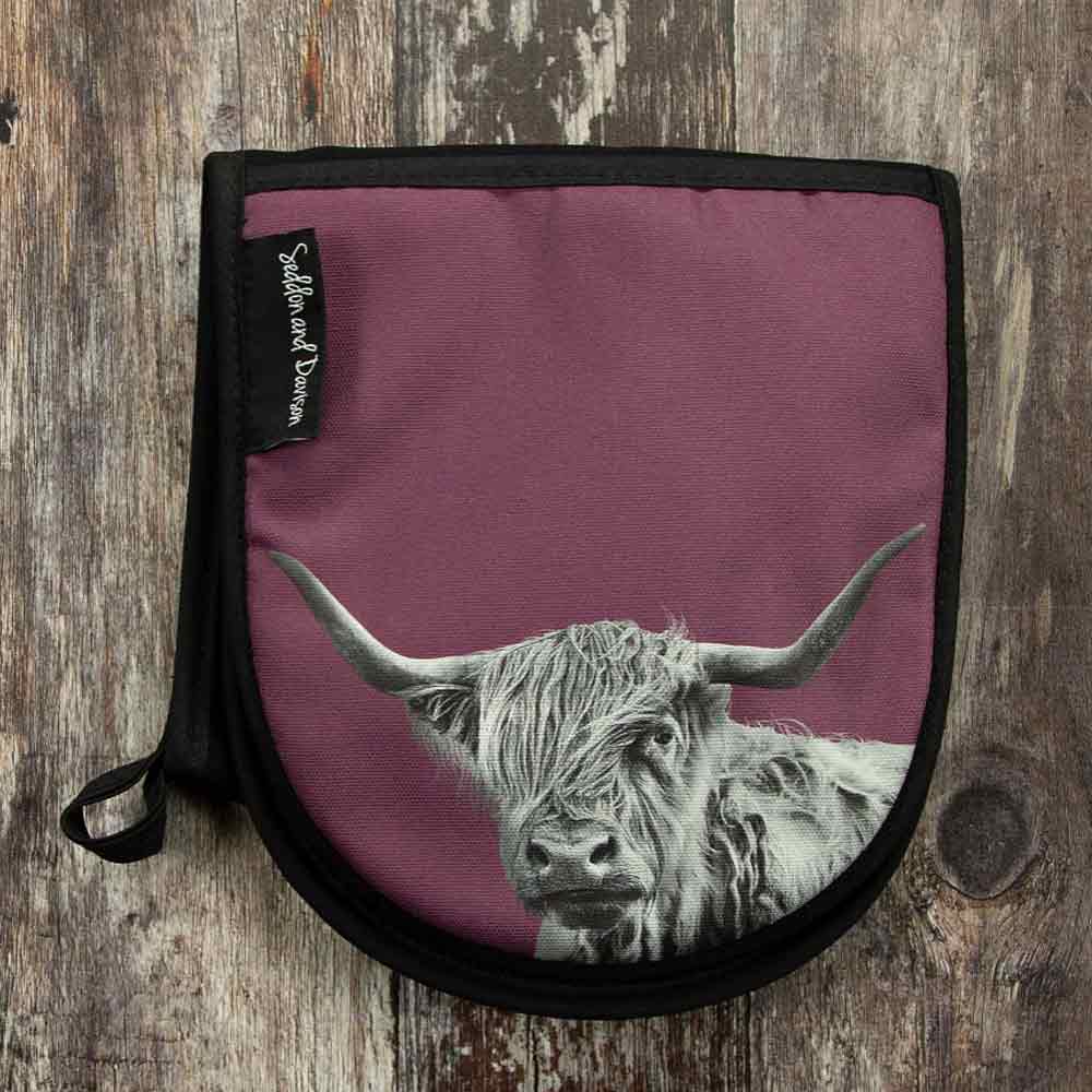 Highland Cow Oven Gloves - Mulberry