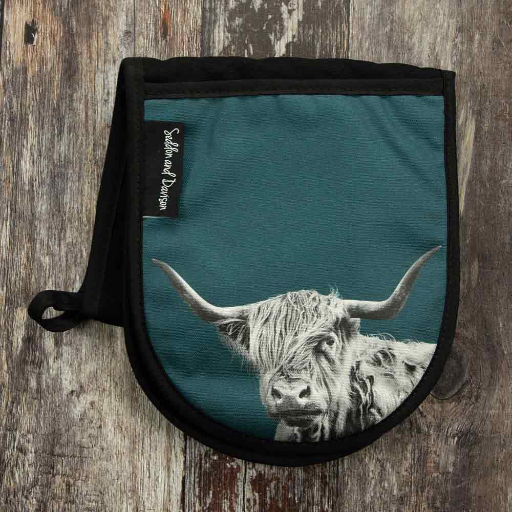 Highland Cow Oven Gloves - Teal Green
