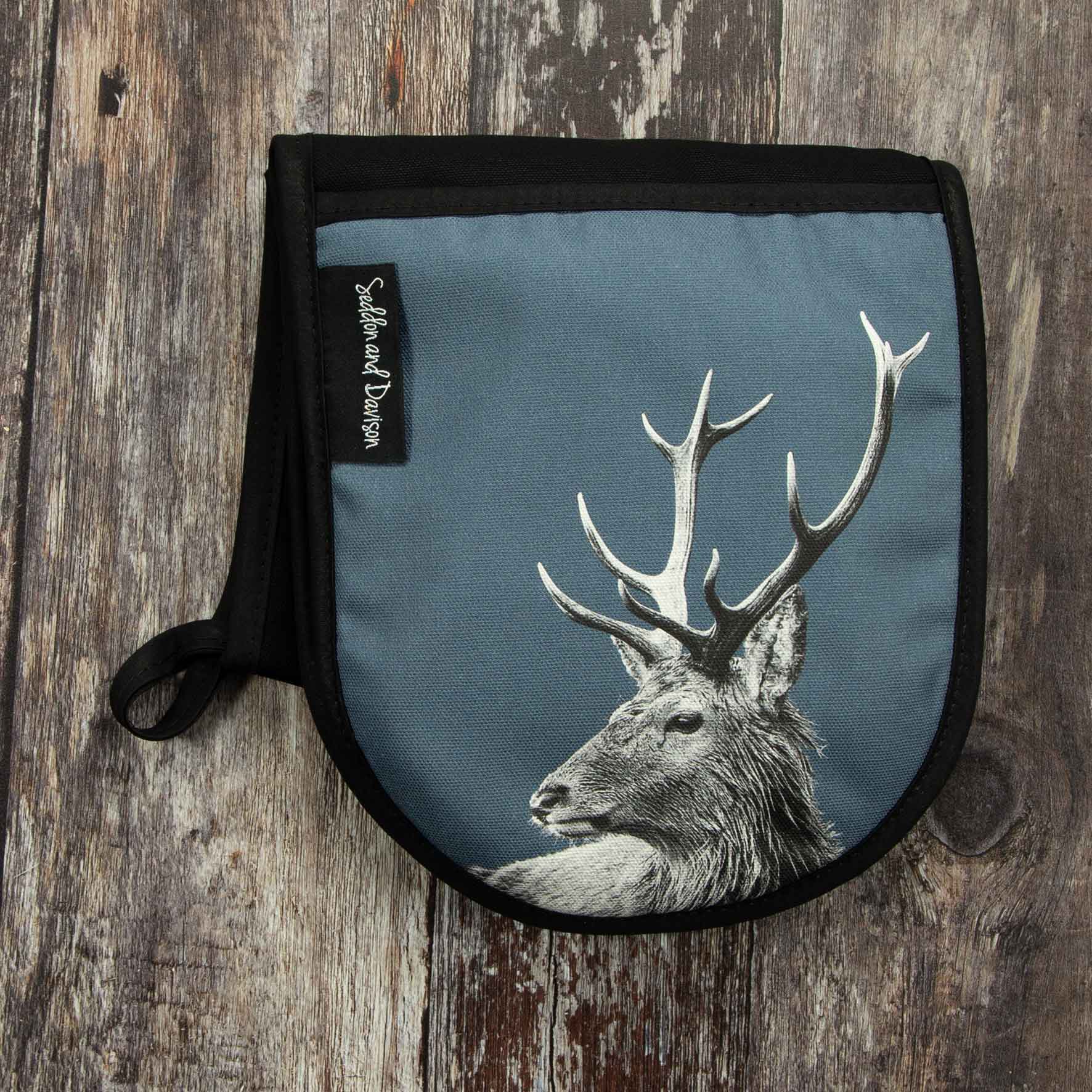 Highland Stag Oven Gloves - Steel Blue