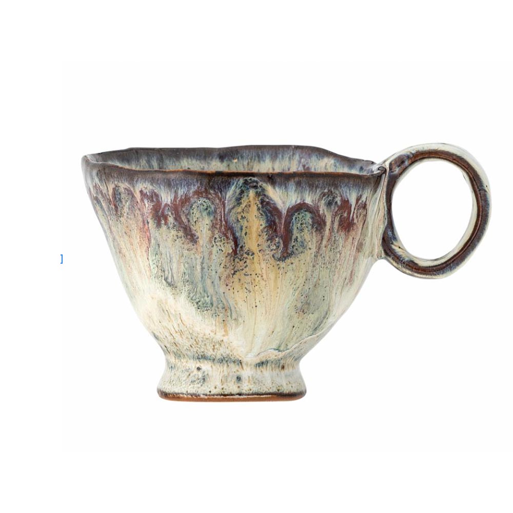 Handmade Imogen stoneware cup with grey reactive glaze – side view - on white background