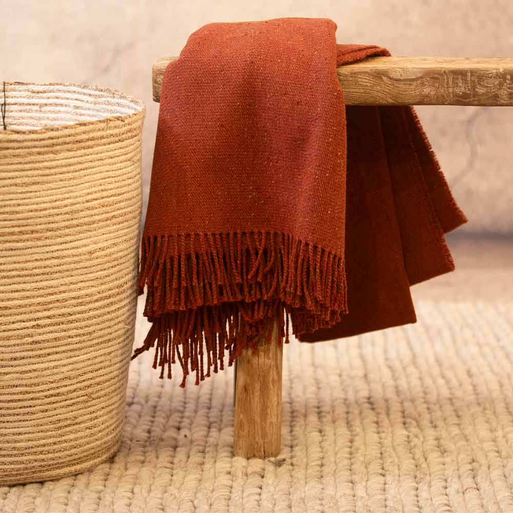 Inishdooey Rust Donegal Lambswool Tweed Throw