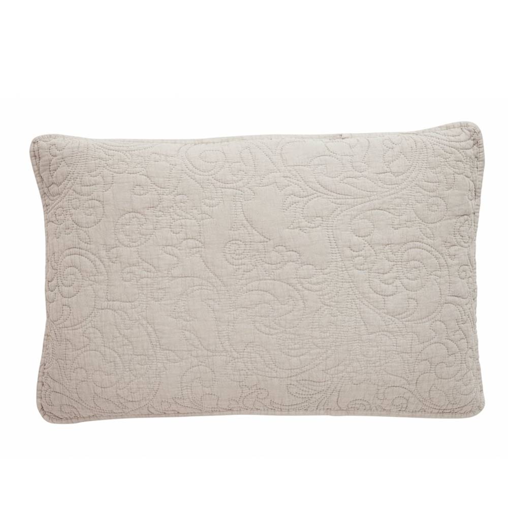 Isabelle Oblong Cushion - Quilted Design in Linen on a white background