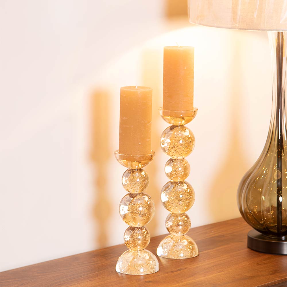 Itinga Glass Bubble Candle Holder - Golden Amber