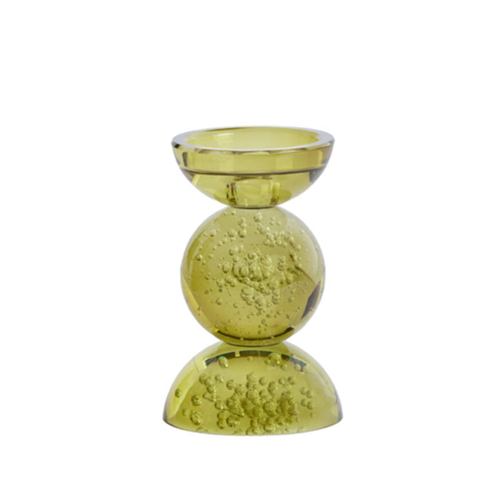 Itinga Glass Bubble Candle Holder - Olive Green