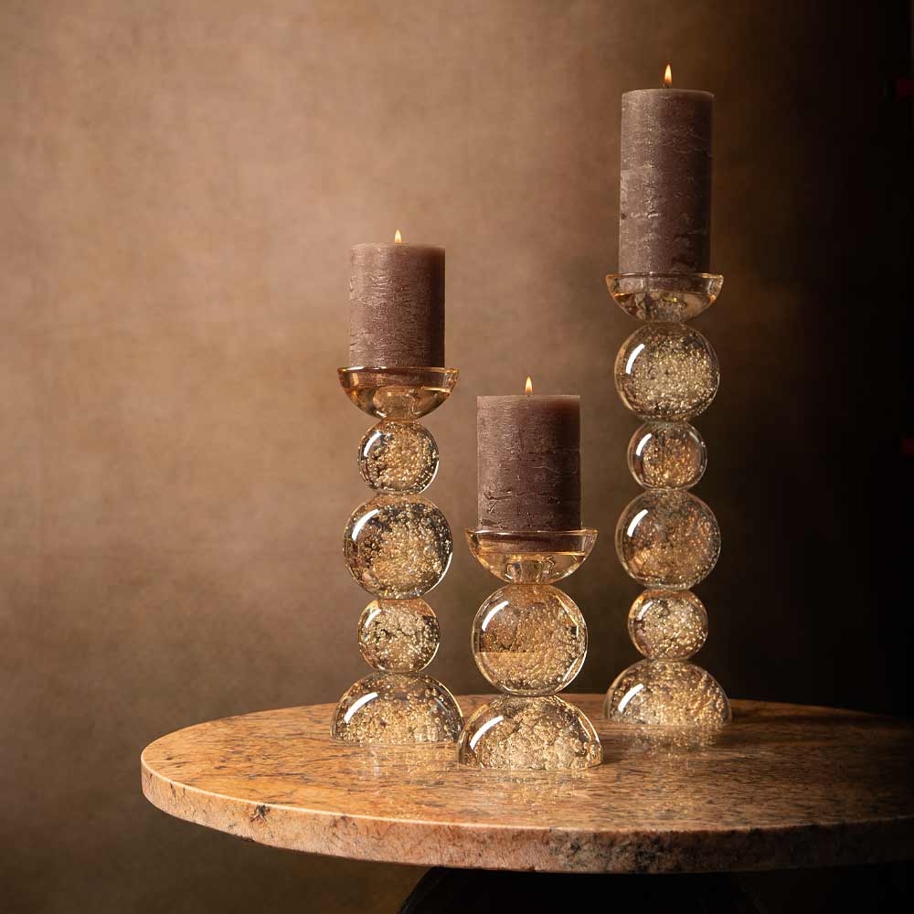 Itinga Glass Bubble Candle Holder - Golden Amber