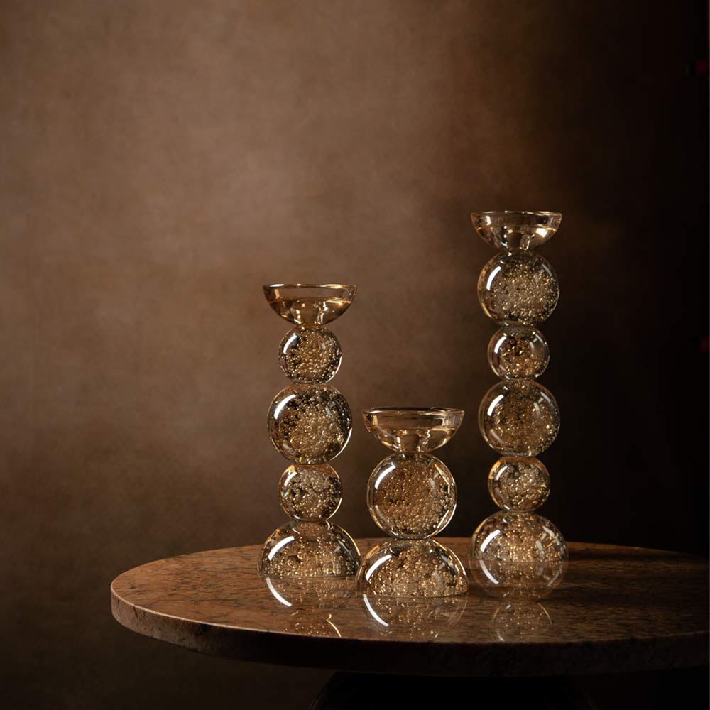 Itinga Glass Bubble Candle Holder - Golden Amber