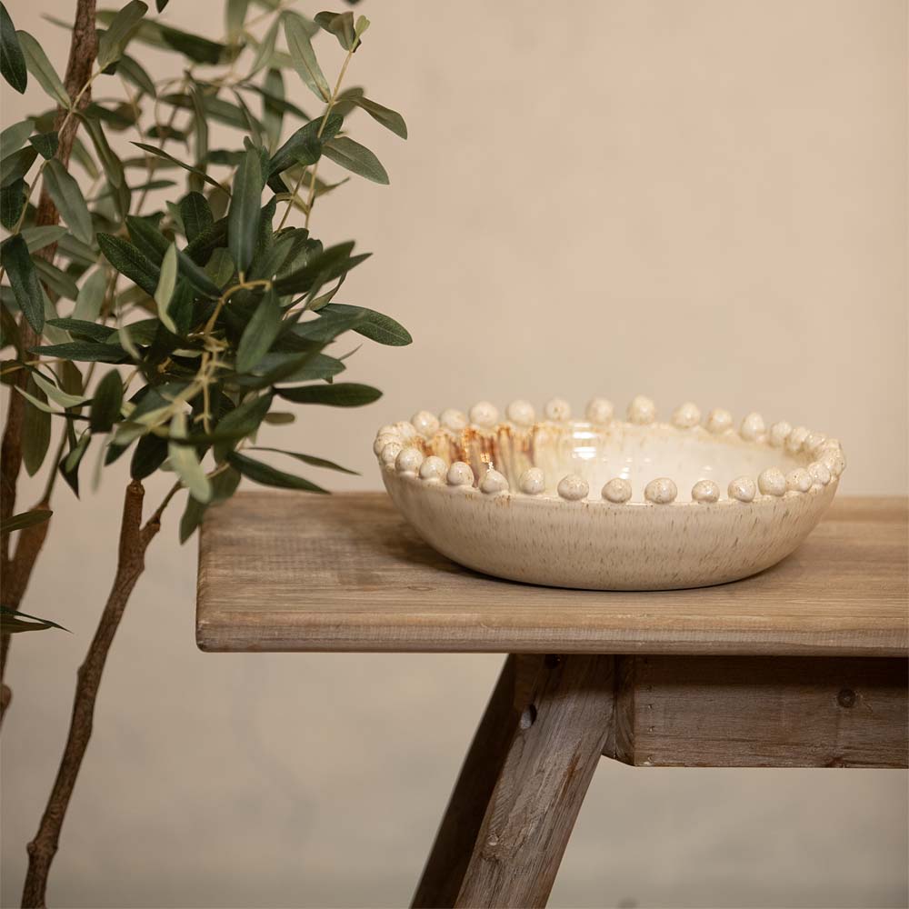 Ivory Slip Glaze Bobble Edge Bowl