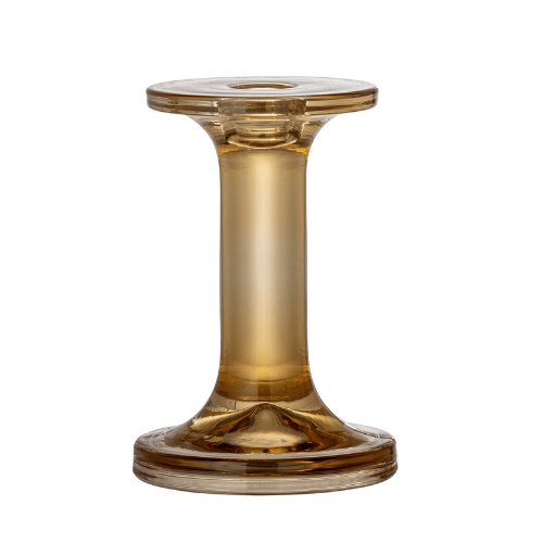 Jamey Amber Glass Candlestick - Short