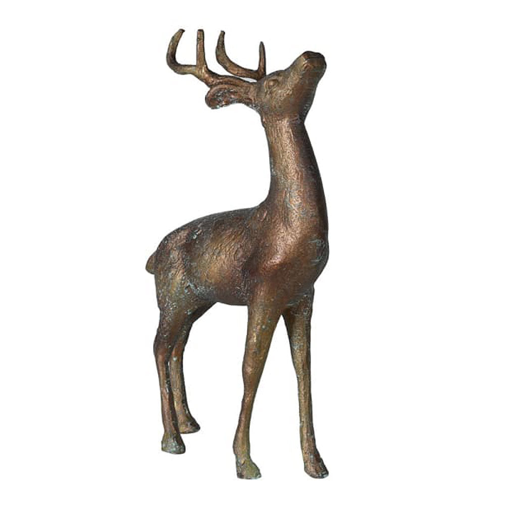 Kasper Gazing Bronze Reindeer Sculpture on white background - Festive home decoration
