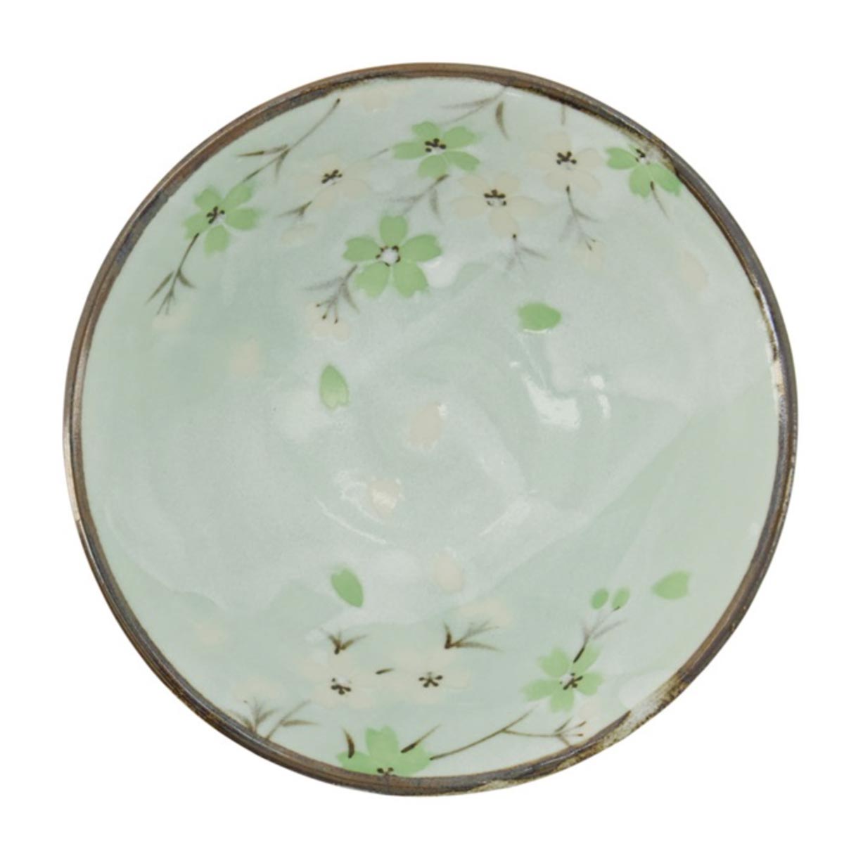 Top-down view of the Kyoto Cosmos Blossom Serving Bowl featuring a soft green glaze with delicate floral details.
