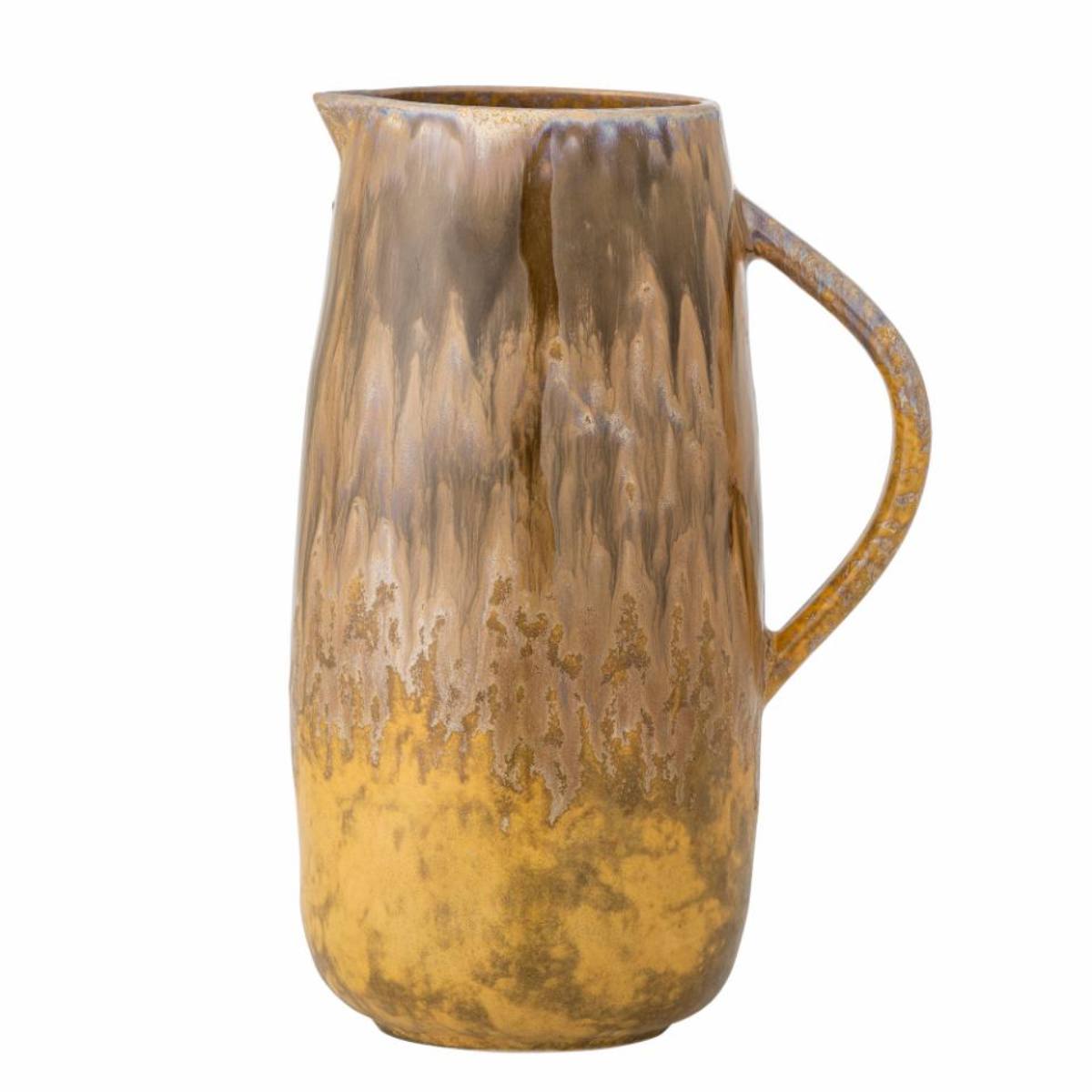 Lacey Stoneware Jug with warm golden brown reactive glaze – front view on white background