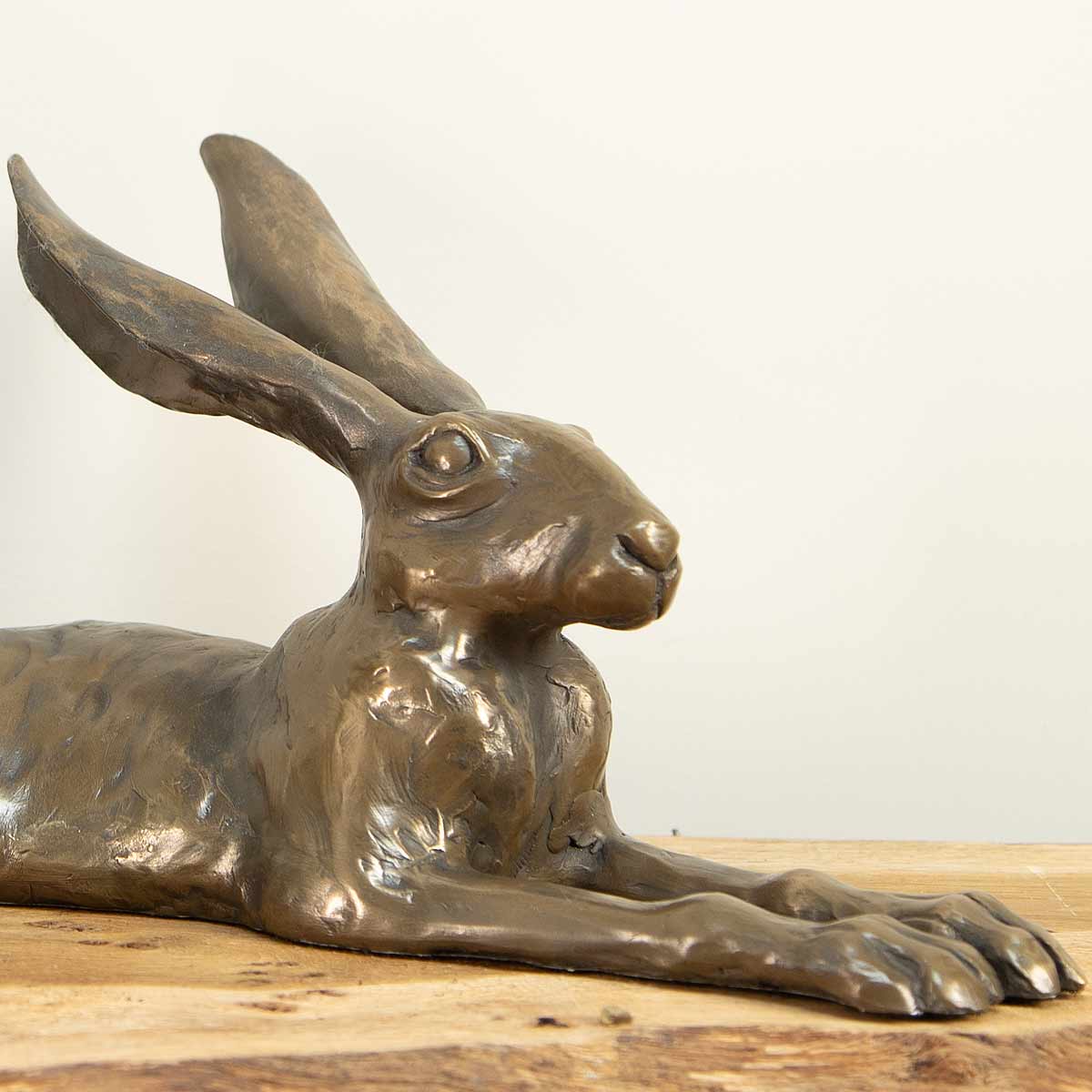 Laid Back Hare Bronze Sculpture - close up of profile