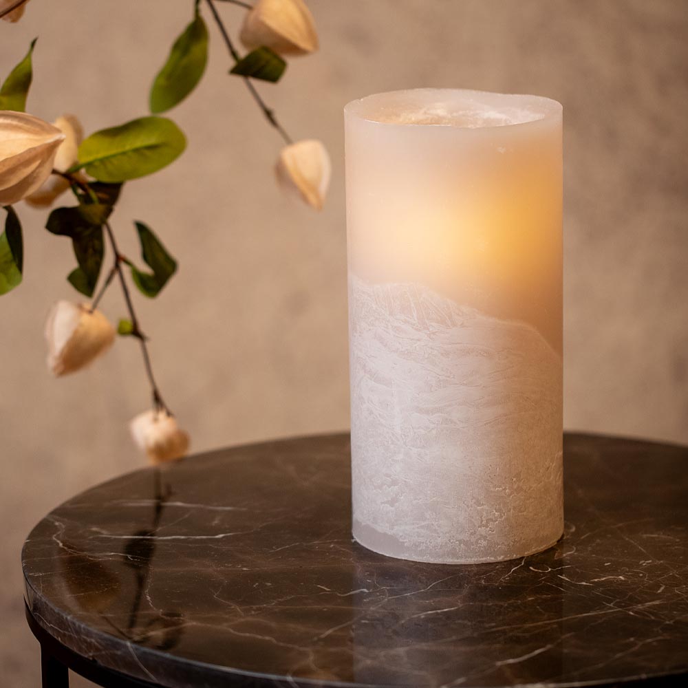 Lampion Pillar Wax Candle Holder -  Linen