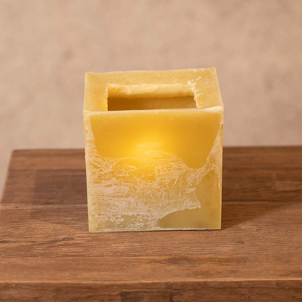 Lampion Square Wax Candle Holder -  Moss Green