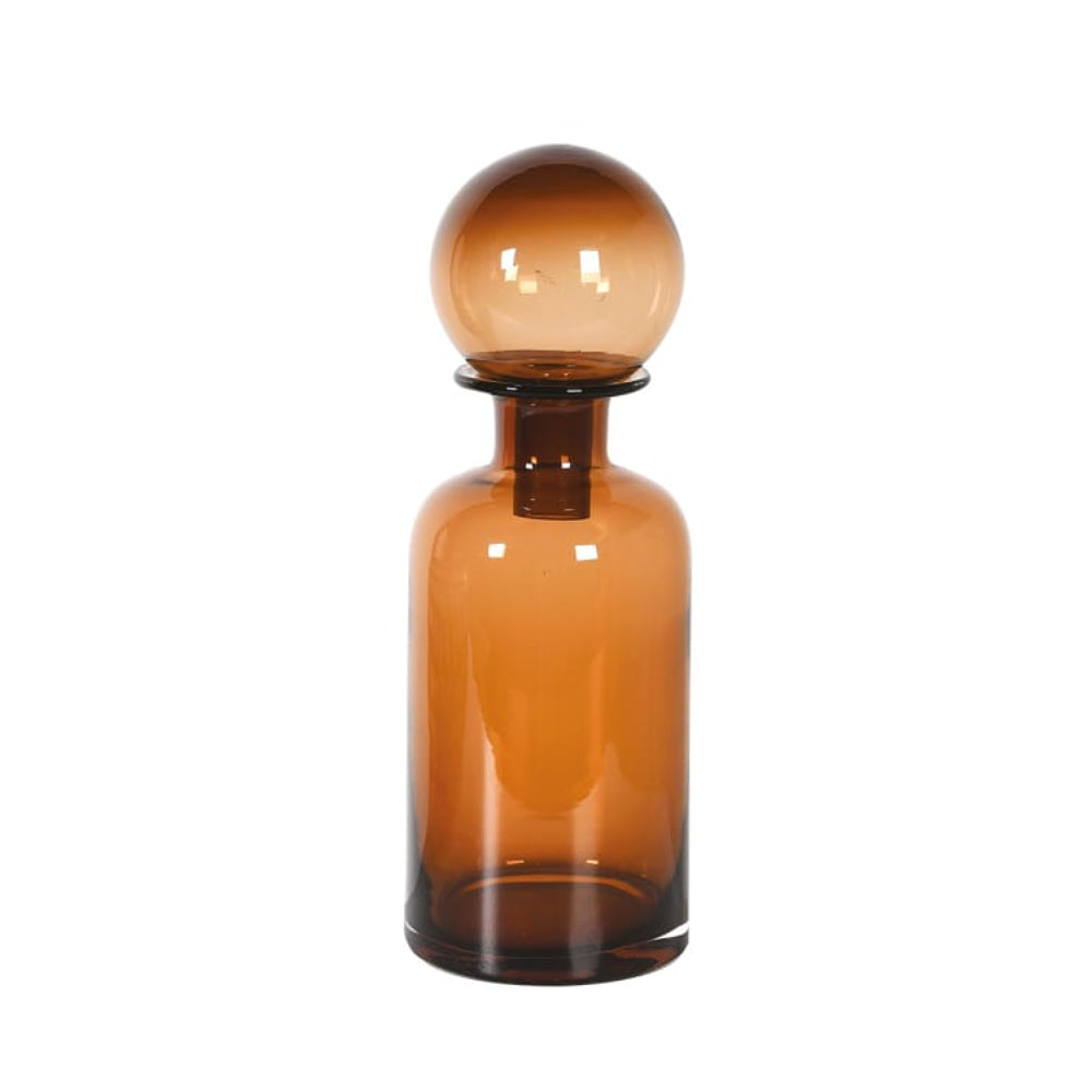 Small Lana Amber Bottle Vase with Ball Top on a white background