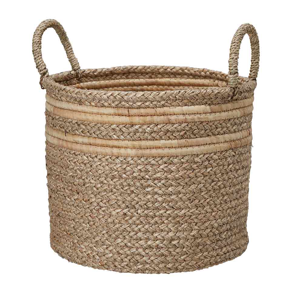 Large Thi seagrass basket with natural stripe – handwoven home storage