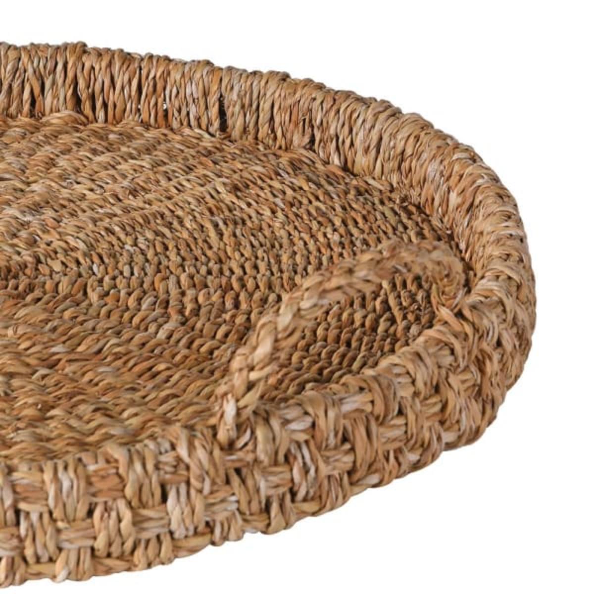 Close-up of a Large Seagrass Serving Tray with natural brown tones on a white background