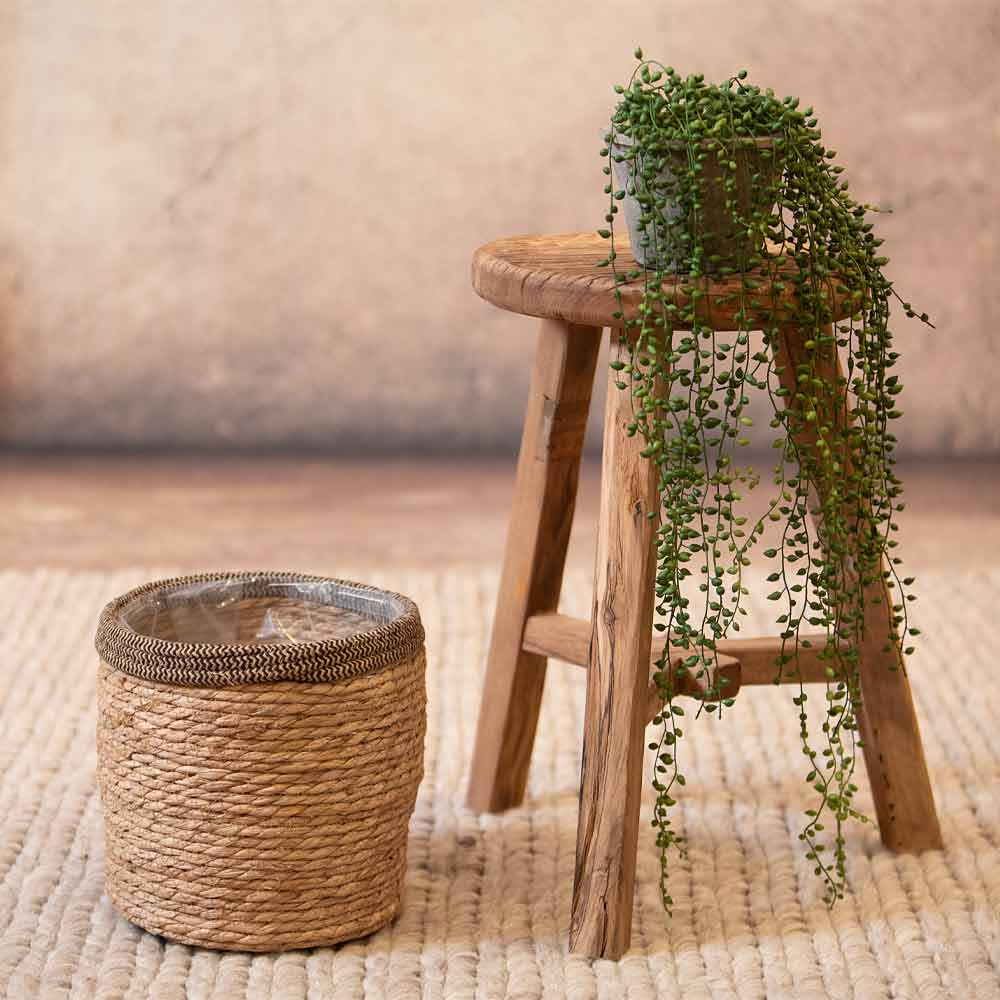 Leavy Dark Brown Border Straight Rattan Basket