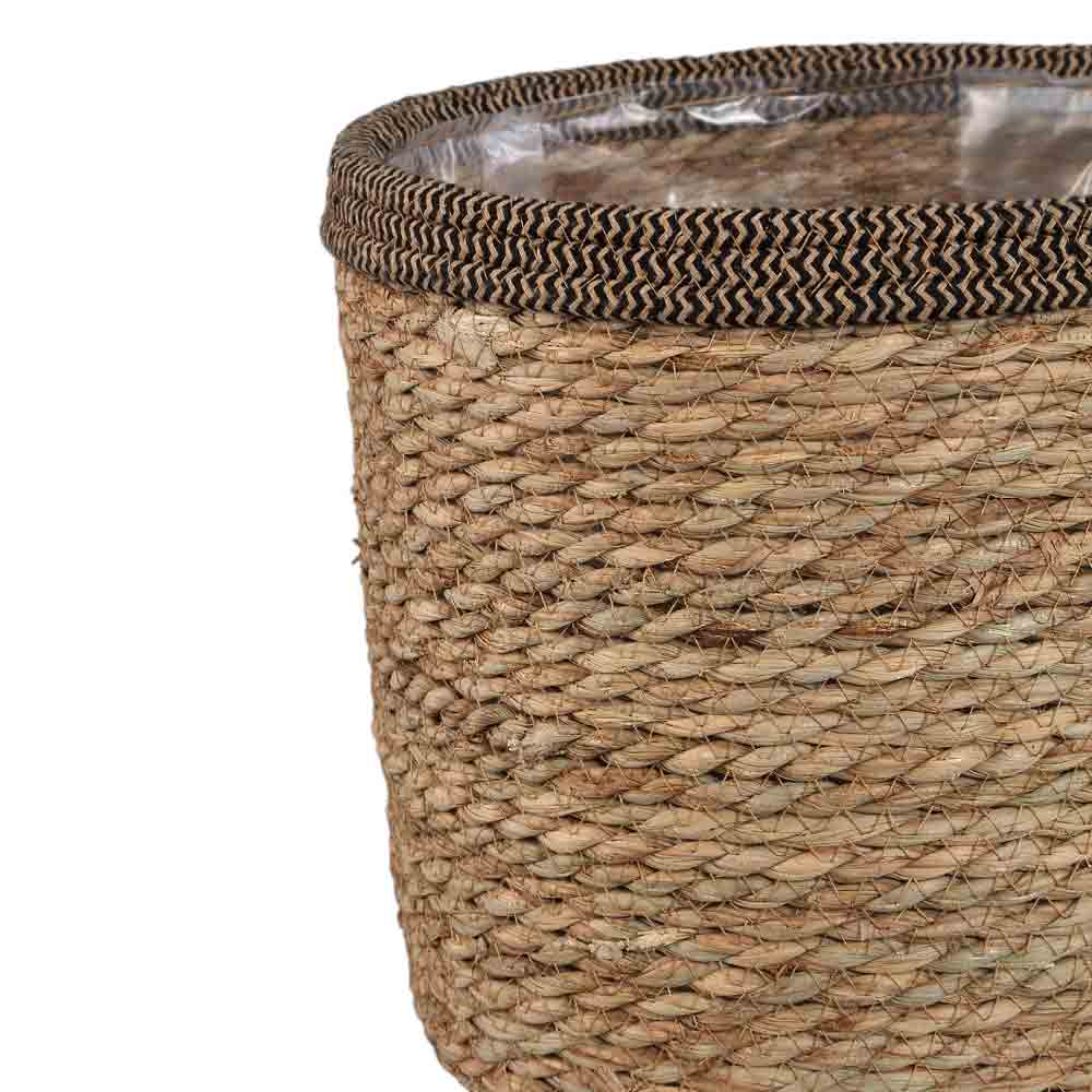Leavy Dark Brown Border Straight Rattan Basket