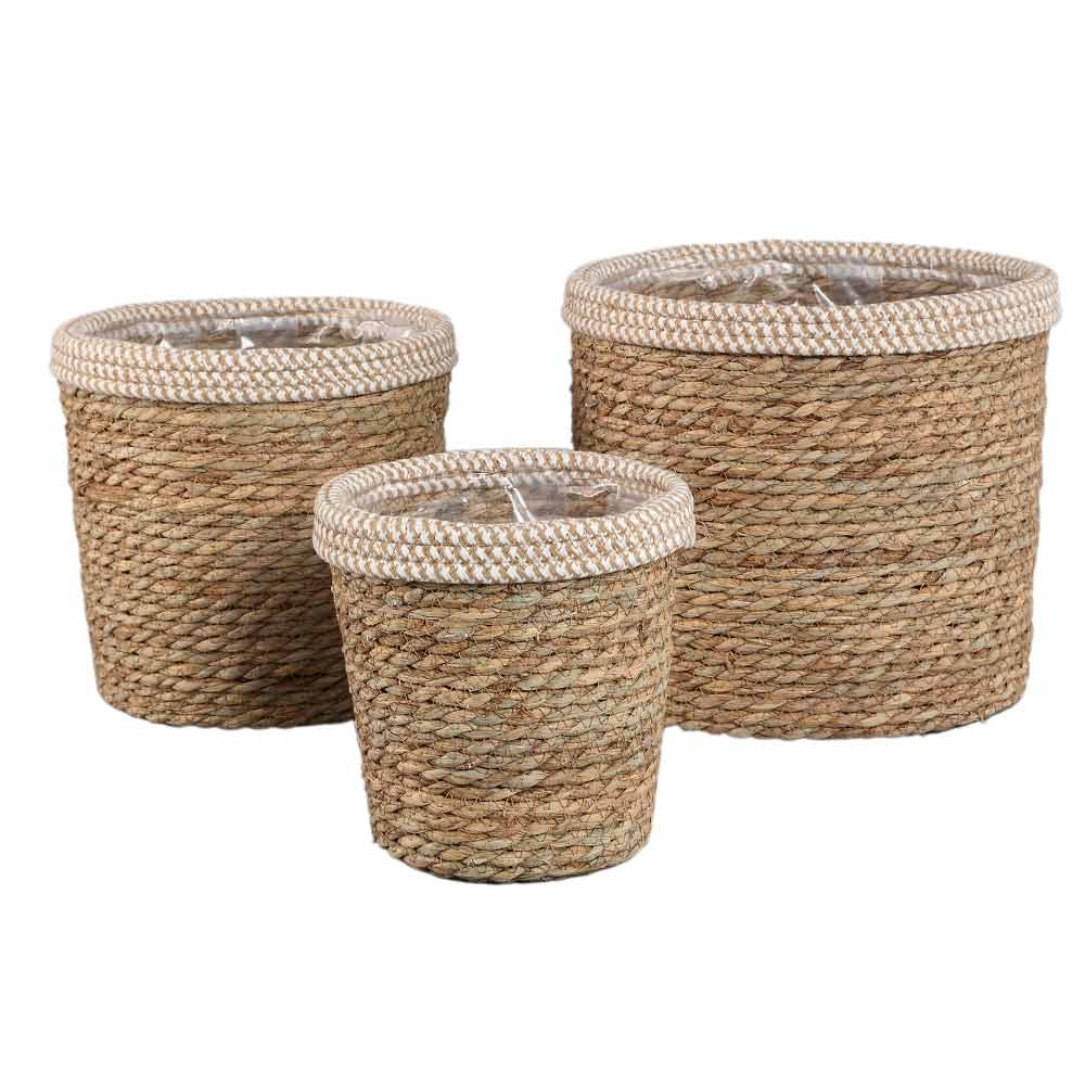 Leavy White Border Straight Rattan Basket