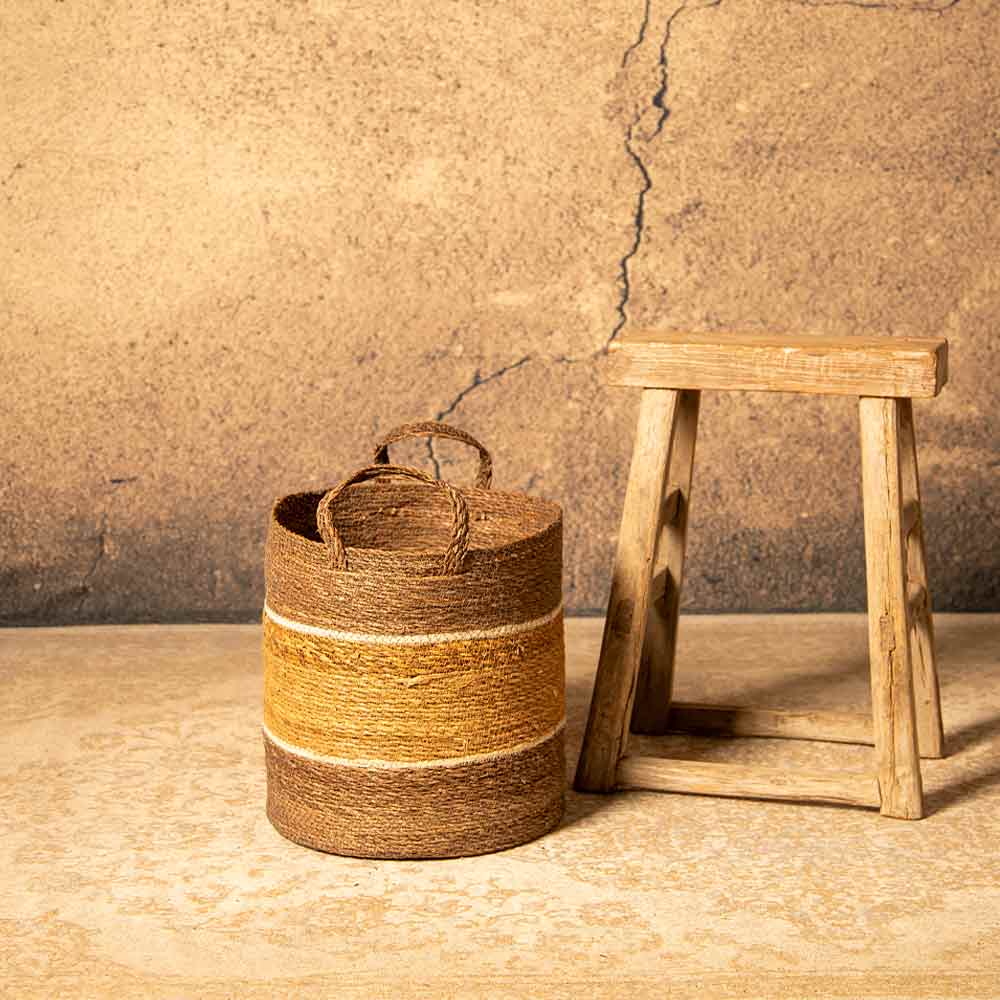 Lokesh Seagrass and Jute Basket in Brown/Cream  - 5 Sizes