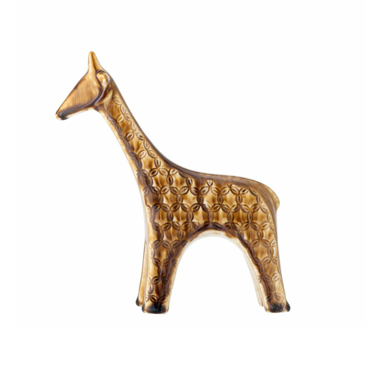 Longuro Ceramic Giraffe Decoration  – side view showing earthy glaze detail on white background