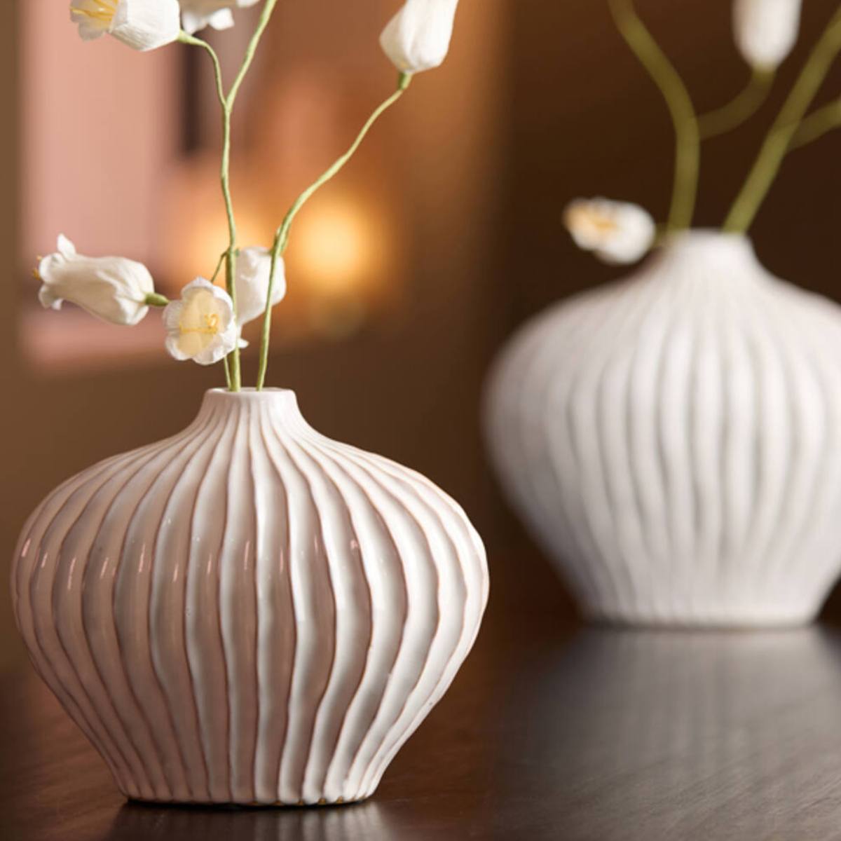 Lorito Ridged Cream Ceramic Vase