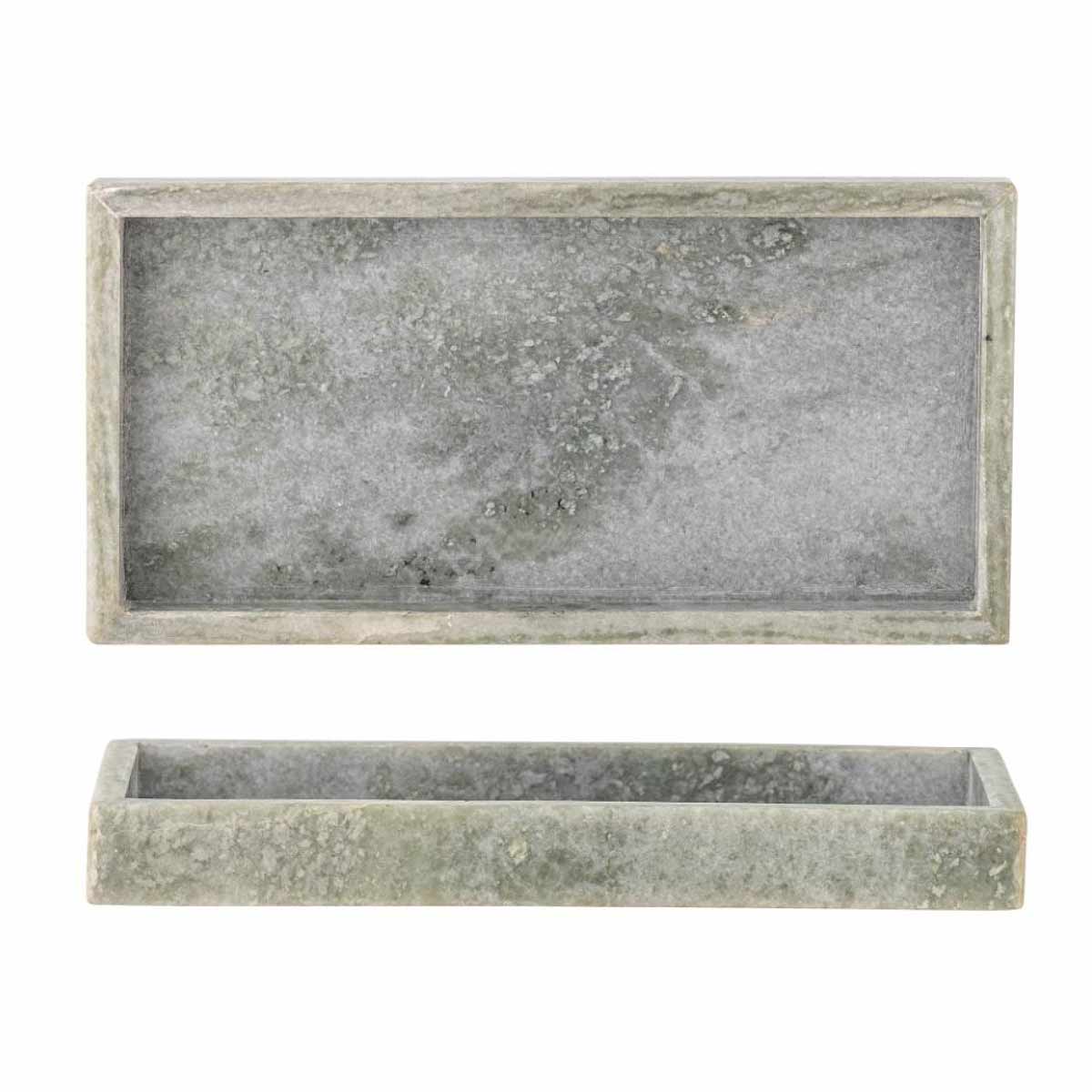 Majsa Rectangular Tray in Marble, Green - Top and Side view