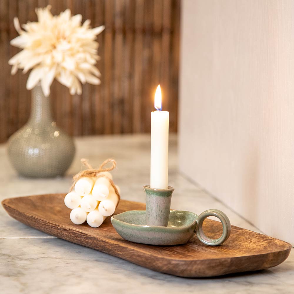 Manda Green Porcelain Candle Holder