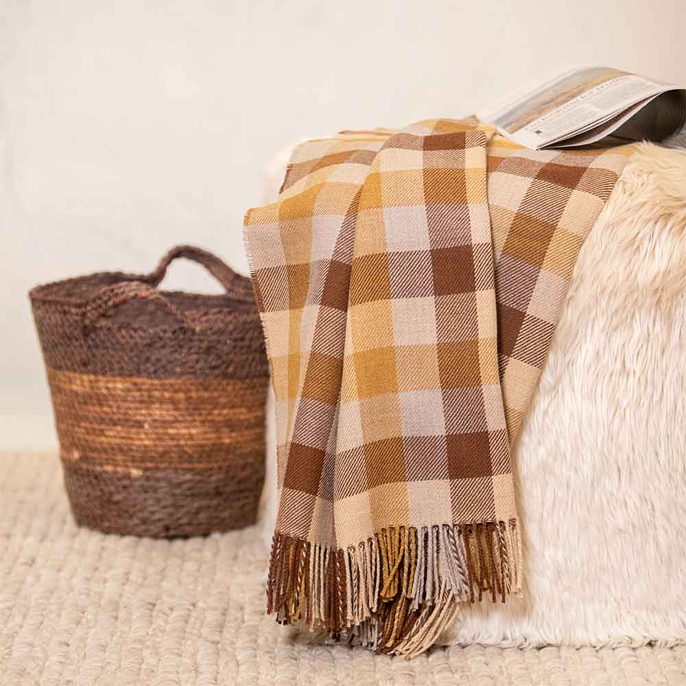 Merino Lambswool Throw - Caramello - McNutt of Donegal