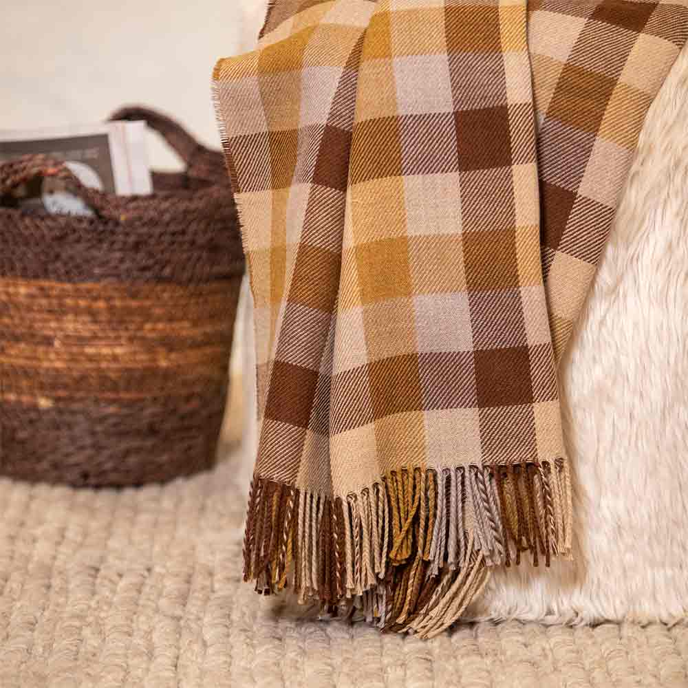 Merino Lambswool Throw - Caramello - McNutt of Donegal