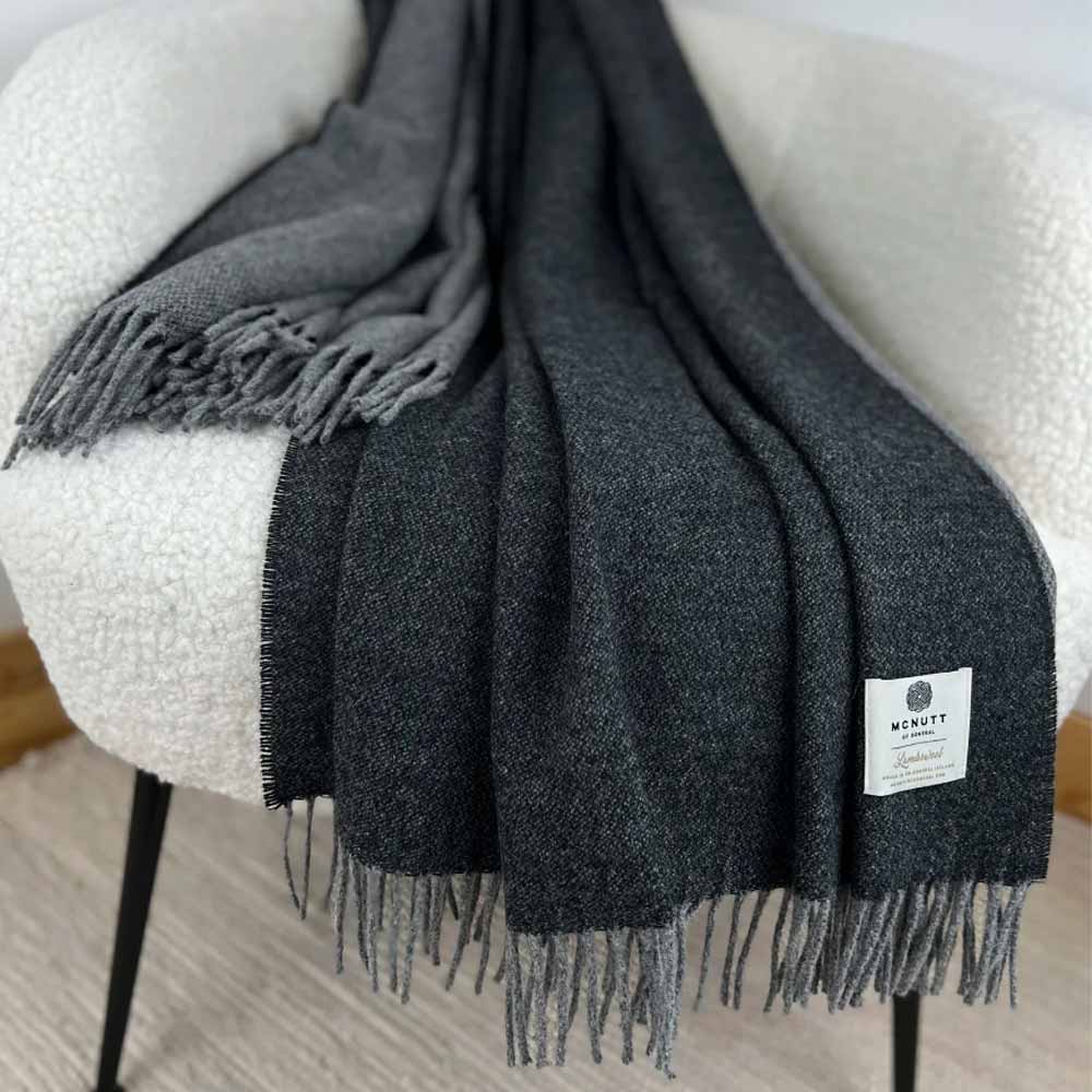 Merino Lambswool Throw - Charcoal Reversible - McNutt of Donegal