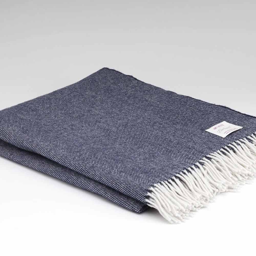 Merino Lambswool Throw - Navy Herringbone - McNutt of Donegal