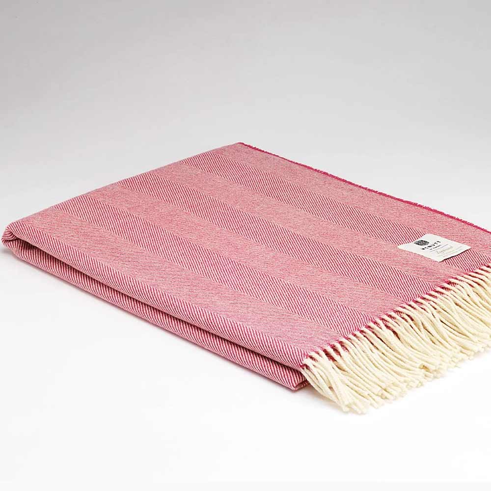 Merino Lambswool Throw - Raspberry Rose Herringbone - McNutt of Donegal