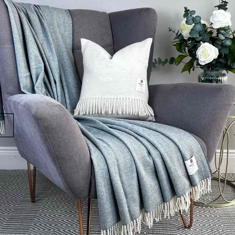 Merino Lambswool Throw - Spotted Blue - McNutt of Donegal