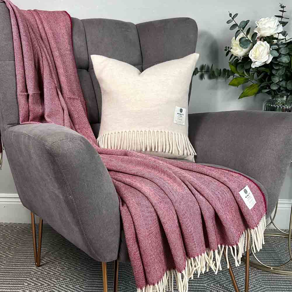 Merino Lambswool Throw - Spotted Cranberry - McNutt of Donegal