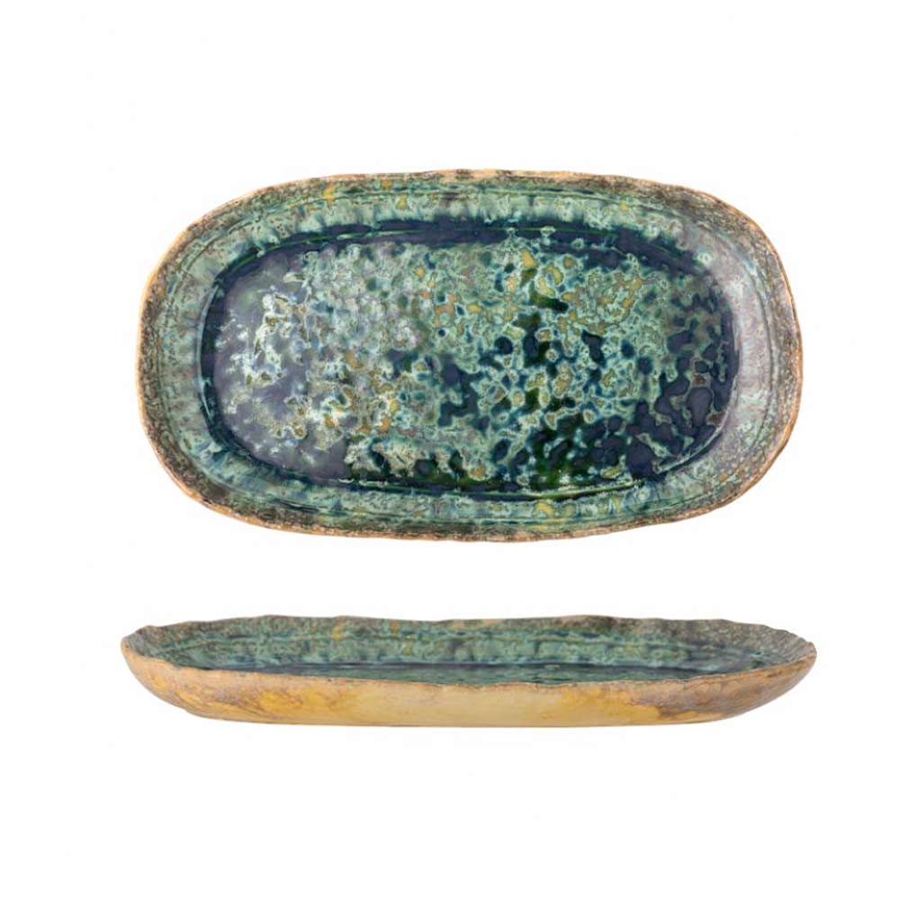 Milani Green Stoneware Serving Plate - Showed from top view and side view.